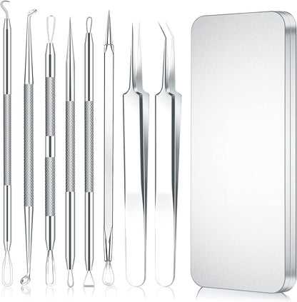 2023 Upgraded 8Pcs Blackhead Remover Pimple Popper Tool Kits, Facial/Nose/Back Whitehead Popping Comedones Acne Extractor Kit Edible Grade Mental Stainless 316, with Portable Metal Case [USA FDA]