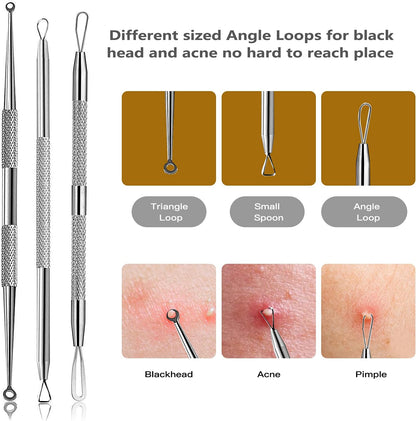 2023 Upgraded 8Pcs Blackhead Remover Pimple Popper Tool Kits, Facial/Nose/Back Whitehead Popping Comedones Acne Extractor Kit Edible Grade Mental Stainless 316, with Portable Metal Case [USA FDA]