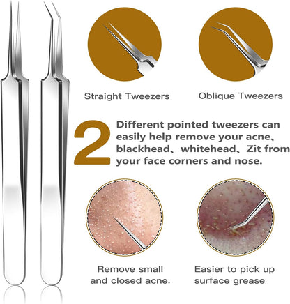 2023 Upgraded 8Pcs Blackhead Remover Pimple Popper Tool Kits, Facial/Nose/Back Whitehead Popping Comedones Acne Extractor Kit Edible Grade Mental Stainless 316, with Portable Metal Case [USA FDA]