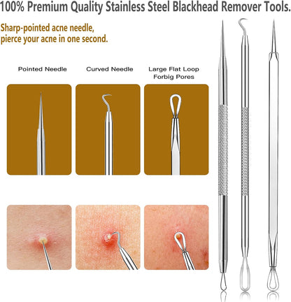 2023 Upgraded 8Pcs Blackhead Remover Pimple Popper Tool Kits, Facial/Nose/Back Whitehead Popping Comedones Acne Extractor Kit Edible Grade Mental Stainless 316, with Portable Metal Case [USA FDA]